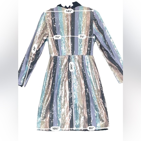 Venus Colorful Striped Sequin Tuxedo Dress Woman’s Sz 6, Faux Wrap, Zipper Retro - Picture 5 of 13